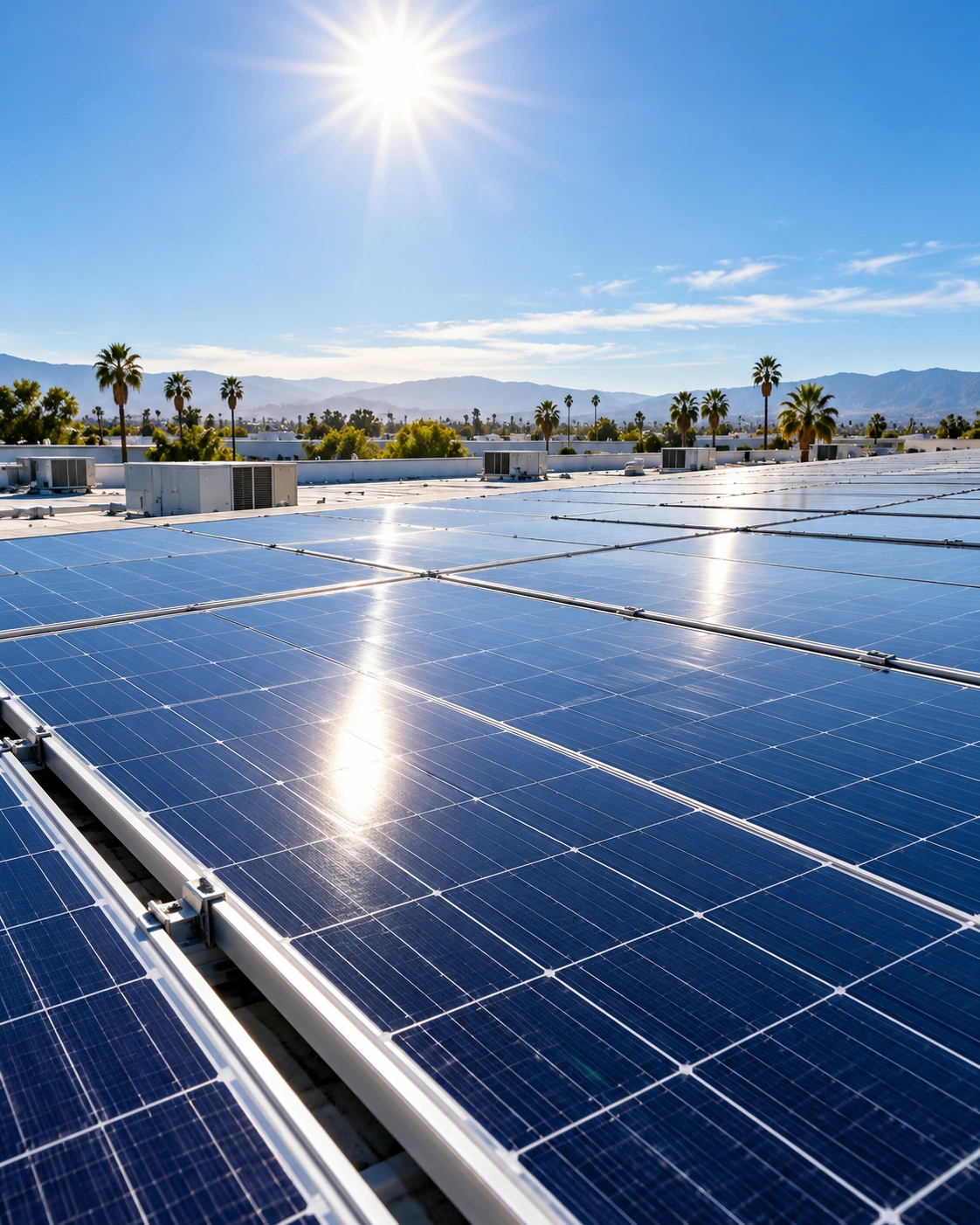 AI-generated illustration of a sunlit solar panel array